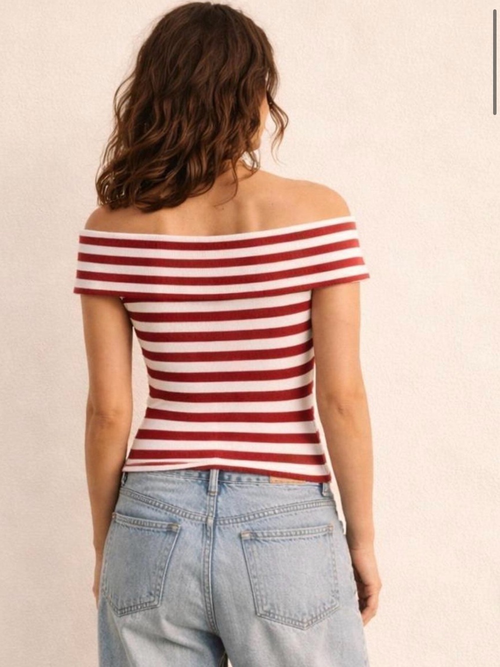 Banana Republic Red & White Off-Shoulder Striped Top - Picture 3 of 4